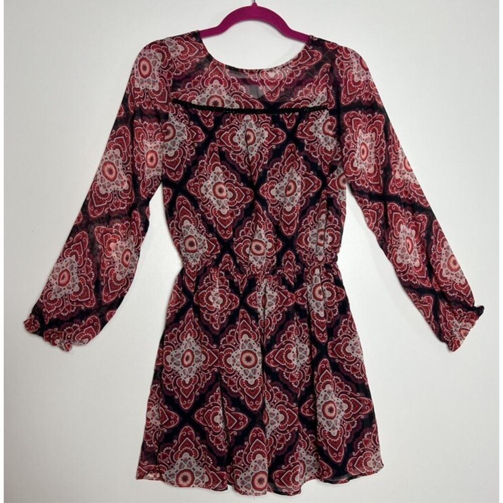 Ella Moss Paisley Geometric Red Black Lined Mini Dress Girls Size 14 NWT